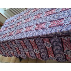 Bedspread - Printed Cotton - Medallions And "feather" Motifs 19th