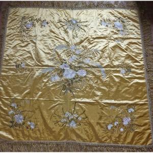 Gold Silk Tablecloth - Hand Re-embroidered - Napoleon III - 