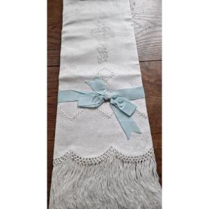 Bath Towel - Linen Damask - 19th Century - Monogram "pg" 