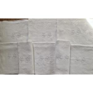 Set Of Shuit Table Napkins - Linen - Monogram Jf - 19th Century