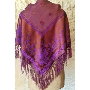 Pointed Shawl/shawl - Damask Silk - Two-tone - Late 19th Century