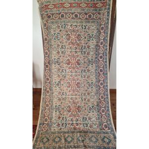 Ancient Decorative Tent Or Panel - XIXth Century - Blue And Red Tons On Cream Background