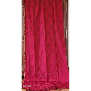 Pair Of Silk Curtains - Red Tone-on-tone Motis - 1900