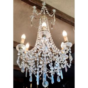 Bronze And Crystal Chandelier With 6 Lights