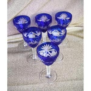 6 Bohemian Crystal White Wine Glasses