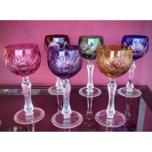 Set Of 6 Lausitzer Colored Crystal Glasses, Germany 