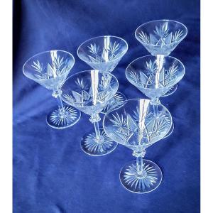 Val Saint Lambert Crystal Champagne Glasses, Eurydice Model 
