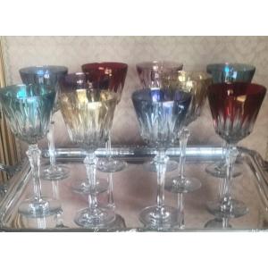 Set Of Ten Colored Wine Glasses 