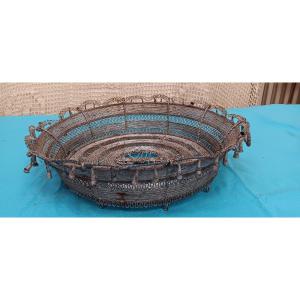 Folk Art. Monogrammed Basket Made Of Woven Wire, Late 19th - Early 20th Century