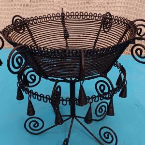 Basket On A Stand Made Of Woven Iron Wire, Late 19th - Early 20th Century