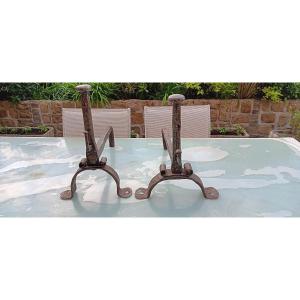 Andirons / Wrought Iron Andirons Early 18th Century