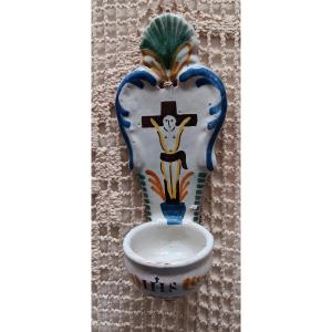 Holy Water Font In Nevers Earthenware - Early 19th Century