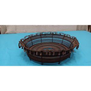Monogrammed Fruit Basket In Braided Iron Wire, Late 19th - Early 20th Century 