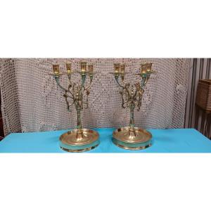 Pair Of 4-armed Candlesticks; 19th Century