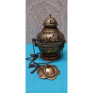 Chiseled Brass Incense Burner - 19th Century
