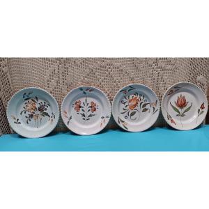 Four Epinal Plates With Flowers - Late 18th, Early 19th Century