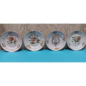 Four Epinal Plates With Flowers - Late 18th, Early 19th Century