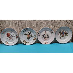 Four Epinal Plates With Flowers - Late 18th, Early 19th Century