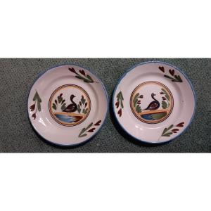 Pair Of Auges (langres) Plates With A Swan Motif - Early 19th Century