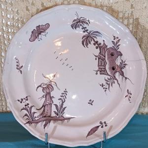 Manganese Plate With Lunéville Chinois Sauce - 18th Century