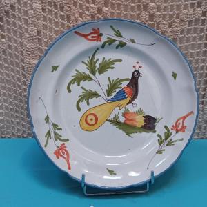 Plate From Rambervillers (vosges) With A Peacock - Early 19th Century