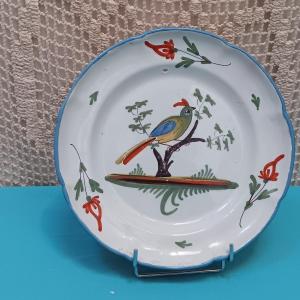 Plate From Rambervillers (vosges) With A Bird - Early 19th Century