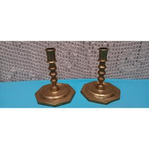 Pair Of Brass/bronze Candlesticks - 17th Century