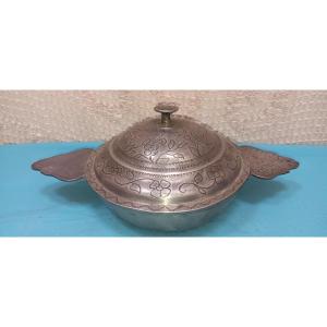 Covered Pewter Bowl From Rouen - 18th Century