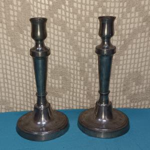 Pair Of Pewter Candlesticks - 19th Century
