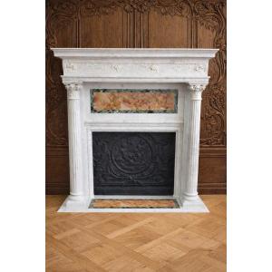  Art Nouveau Fireplace Decorated With Roses In White Carrara Marble
