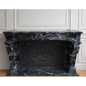 Extremely Rare Louis XIV Period Fireplace In Black Grand Antique Marble