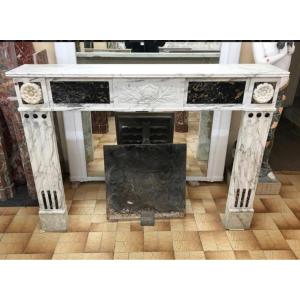 Beautiful Antique Louis XVI Period Fireplace In White Marble And Portor Inlays