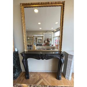 Beautiful Old Louis XV Style Fireplace Made In Black Marble Late From Belgium Late 19th Century