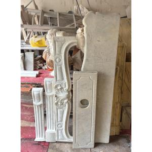 Beautiful Antique Louis XV Style Fireplace Made Of White Carrara Marble, Late 19th Century