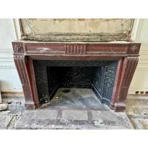 Rare Antique Louis XVI Style Fireplace Made Of Red Griotte Marble, Late 19th Century