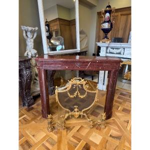 Antique Louis XVI Style Fireplace Made Of Red Griotte Marble Dating From The 19th Century