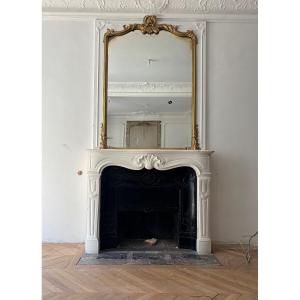 Antique Fireplace Made Of Red Marble In Louis XV Rocaille Style Dating From The 19th Century