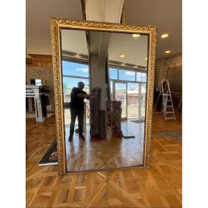 Very Large Gold Leaf Gilded Fireplace Mirror, Louis XVI Style, 19th Century