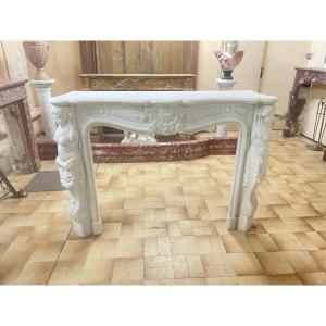 From A Pair Of Louis XV Style White Marble Fireplaces With Cariathides From The 20th Century 
