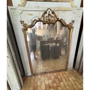 Louis XV Style Gilded And Painted Fireplace Mirror, Late 19th Century