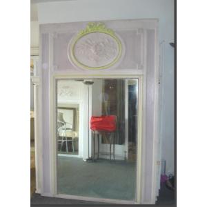 Louis XVI Style Fireplace Trumeau Mirror Decorated With Musical Attributes, Late 19th Century