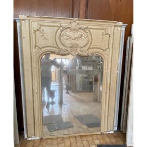 Large, Richly Carved Louis XV Style Painted Mirror Dating From The End Of The 19th Century 