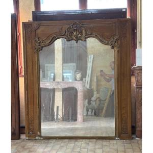 Louis XV Style Gilded And Painted Fireplace Mirror, Late 19th Century