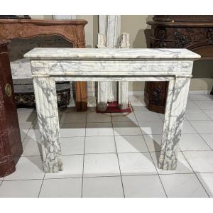 Antique Louis XVI Style Fireplace Made Of Arabescato Marble, Late 19th Century 