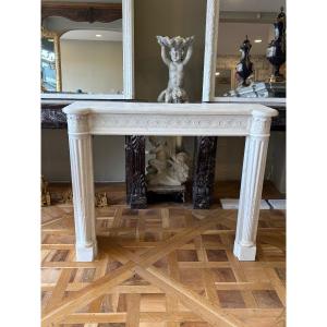 Antique Louis XVI Style Fireplace Made Of White Statuary Marble Dating From The 19th Century