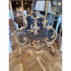 Fire Screen Antique Fireplace Made Of Gilded Bronze From The Late 19th Century