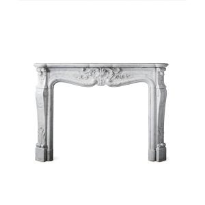 Antique Louis XV Style Fireplace Made Of White Carrara Marble, Late 19th Century 