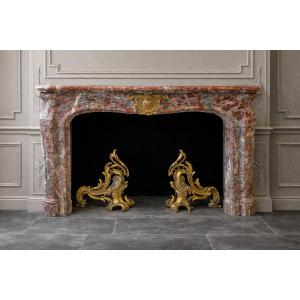 Louis XV Napoleon III Style Fireplace Made Of Languedoc Red Marble 