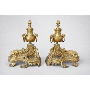 Pair Of Louis XV Style Gilt Bronze Andirons Dating From The Late 19th Century 