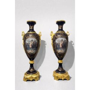 Two Identical Decorative Vases In The Style Of Sèvres, 20th Century